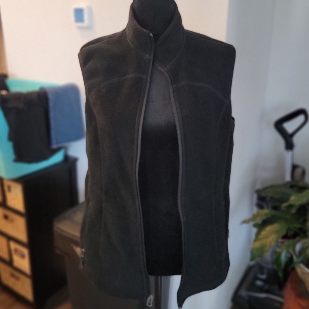 Eddie Bauer Womens Polartec Fleece Vest Black Full Zip Mock Neck‎ Large L